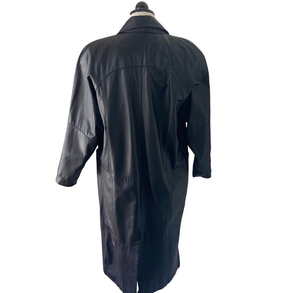Pelle Vintage Womens Coat Size Medium Black Leather Trench Casual New York - Picture 4 of 16